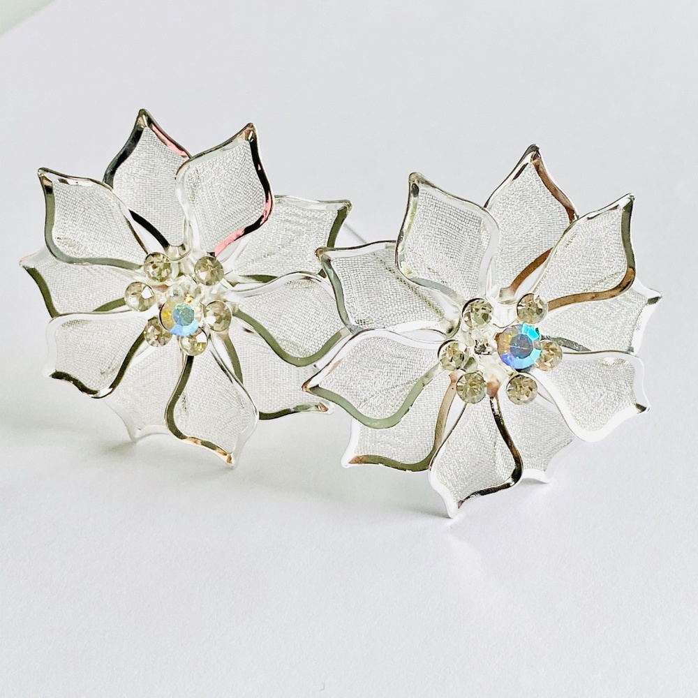 Delicate Floral Crystal Mesh Hair Pins  Set of 2 - Picture 6 of 6
